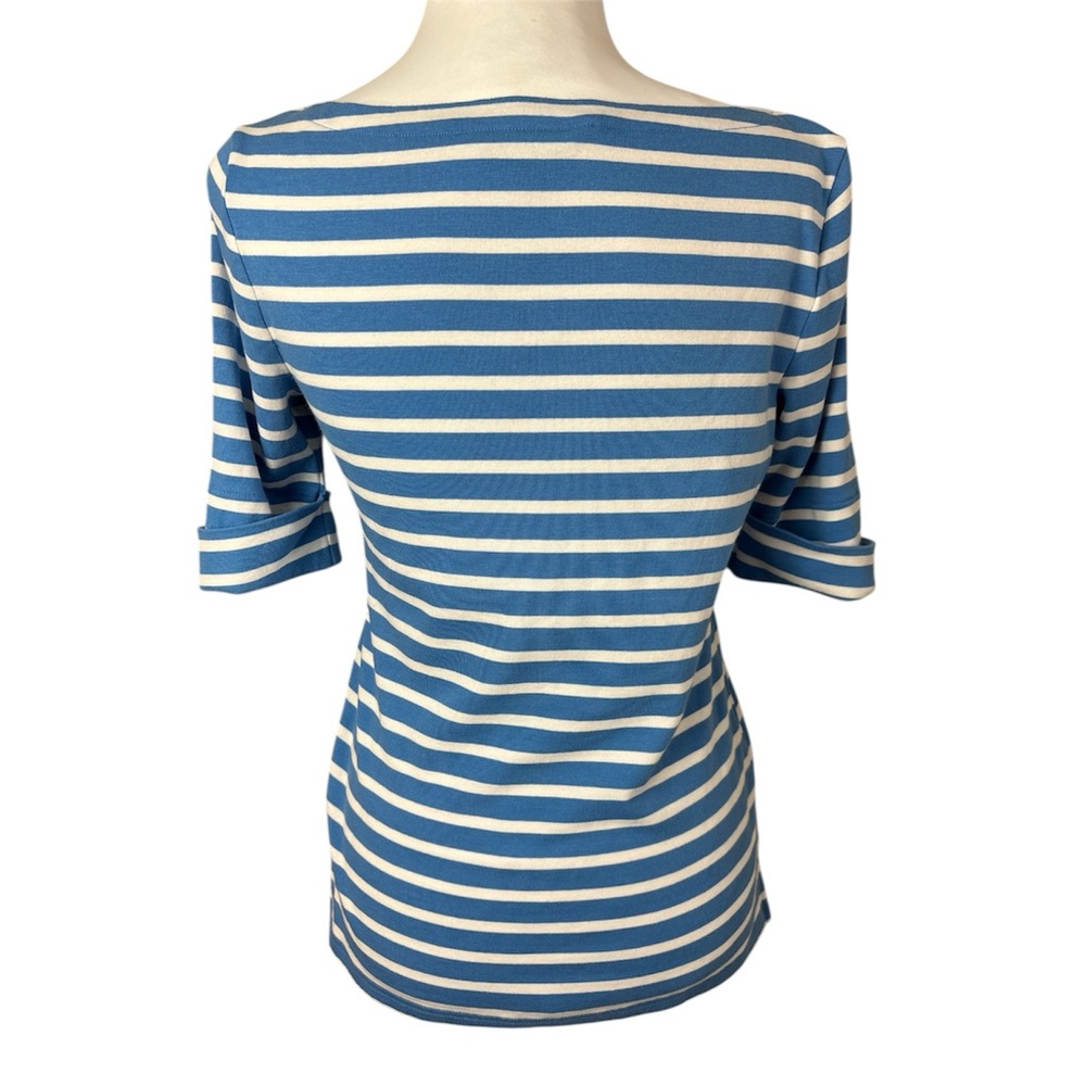 Lauren Ralph Lauren blue and white Striped Stretch Cotton Boatneck Top M - Picture 7 of 15
